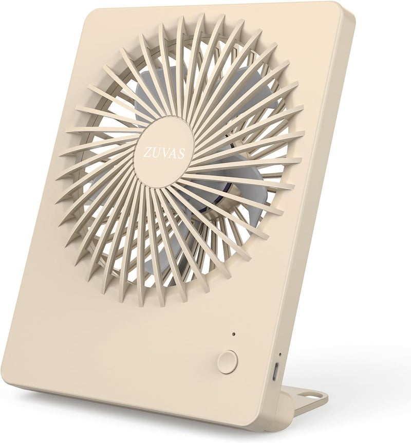 Zuvas Desk Fan Battery Operated Fan Rechargeable 180°Tilt Folding Personal Fan Ultra Quiet Small Portable 3 Speed Adjustable Strong Wind Fan For Office Bedroom Home Desktop Camping (Beige) - Image 1